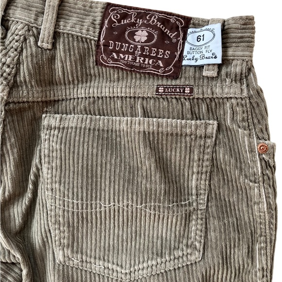 Lucky Brand Other - Vintage Mens Lucky Brand Jeans #61 Baggy Fit Corduroy Green Button Fly 34x34